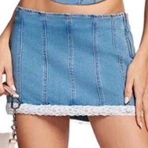 I.AM.GIA Denim Lace Hem Corset Style Y2K Inspired Mini Skirt